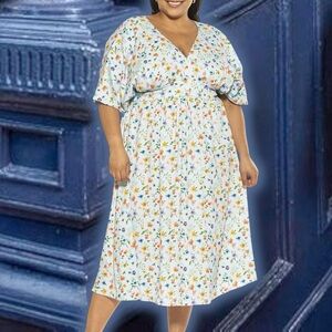 NWT Alexia Admor ‘August’ Midi Dress in Baby Blue “Halogen Garden” Size 8